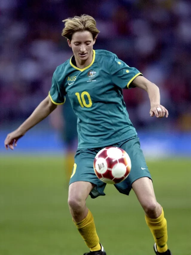 Sunni Hughes #10 of Australia in action during the Women's Group E Football match on Day Four of the Sydney 2000 Olympic Games between Australia and Brazil at the Sydney Football Stadium, Sydney, Australia. X DIGITAL IMAGE. Mandatory Credit: Robert Cianfl