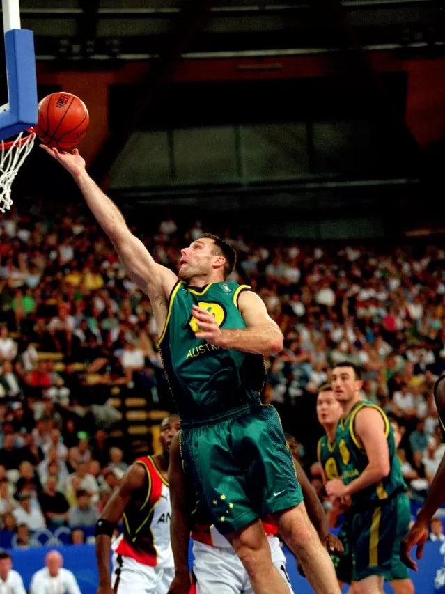 Andrew Vlahov of Australia in action during the Men's Basketball match between Australia and Angolia held at the Sydney Superdome during the Sydney 2000 Olympic Games