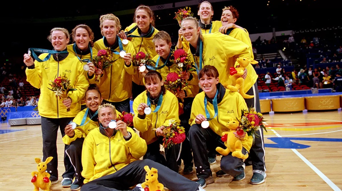 Australia women's basketball team celebrate their silver medal