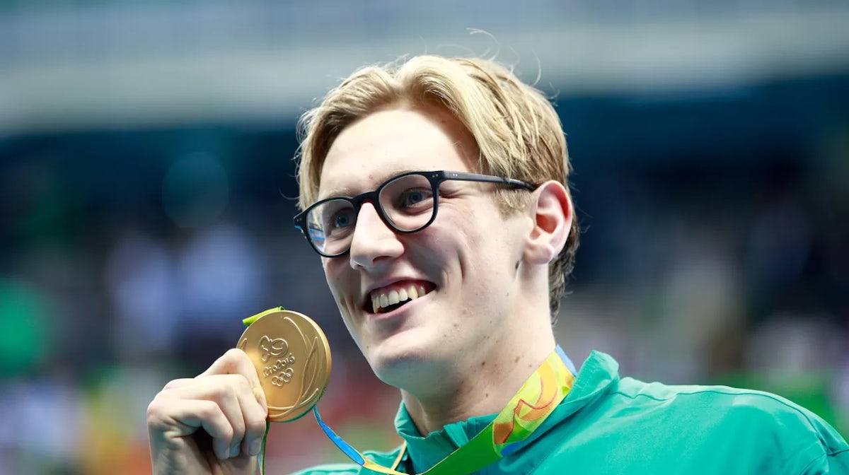 Gold medalist Mack Horton of Australia poses during the medal ceremony for the Final of the Men's 400m Freestyle on Day 1 of the Rio 2016 Olympic Games at the Olympic Aquatics Stadium on August 6, 2016 in Rio de Janeiro, Brazil. (Photo by Adam Pretty/Gett