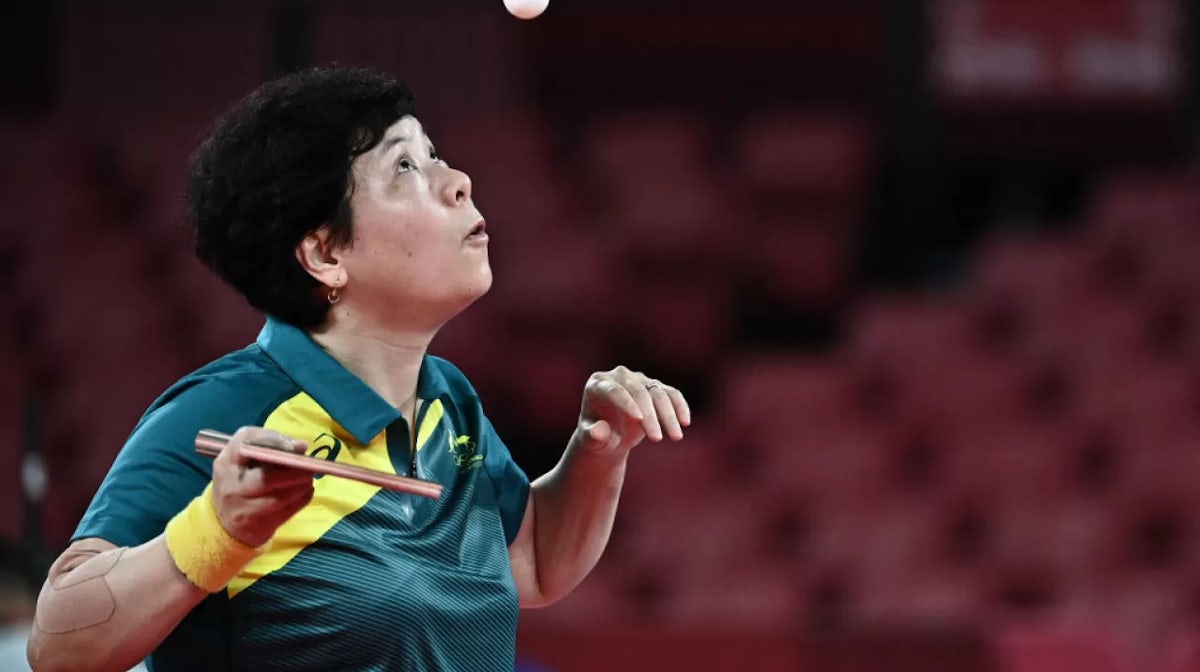 Australia's Jian Fang-Lay on the opening day of Women's Singles action at Tokyo 2020.
