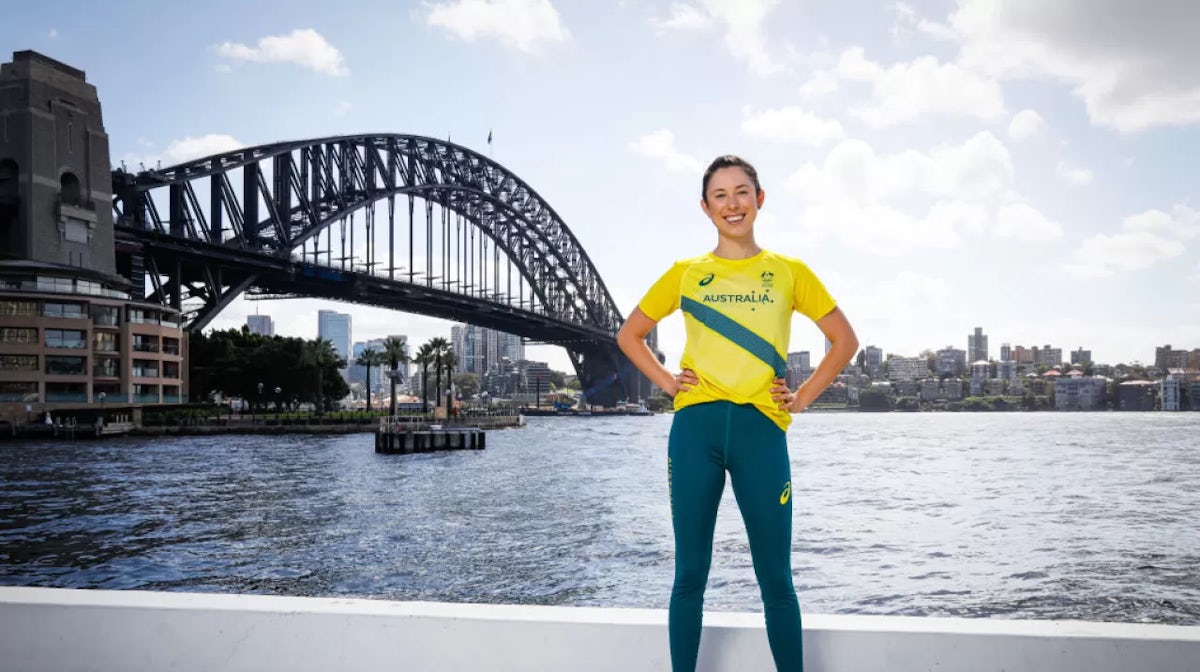 Marina Carrier poses during the Australian Olympic Team Tokyo 2020 uniform unveiling at the Overseas Passenger Terminal