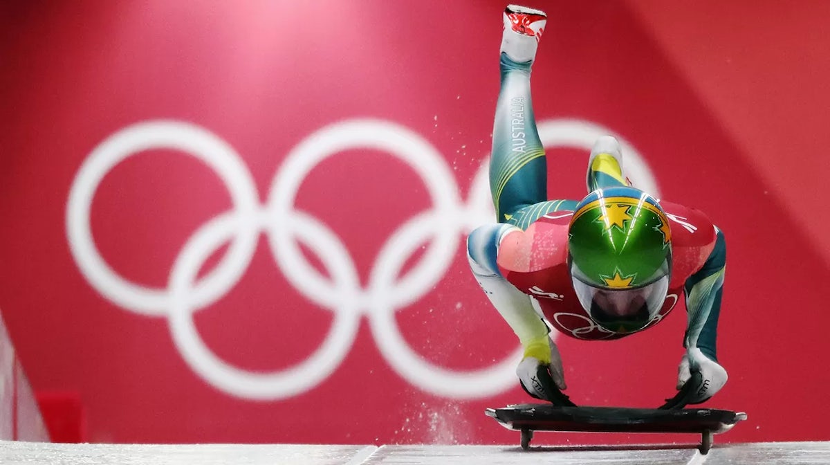 Jackie Narracott of Australia makes her final a run during the Women's Skeleton on day eight of the PyeongChang 2018 Winter Olympic Games at Olympic Sliding Centre on February 17, 2018 in Pyeongchang-gun, South Korea