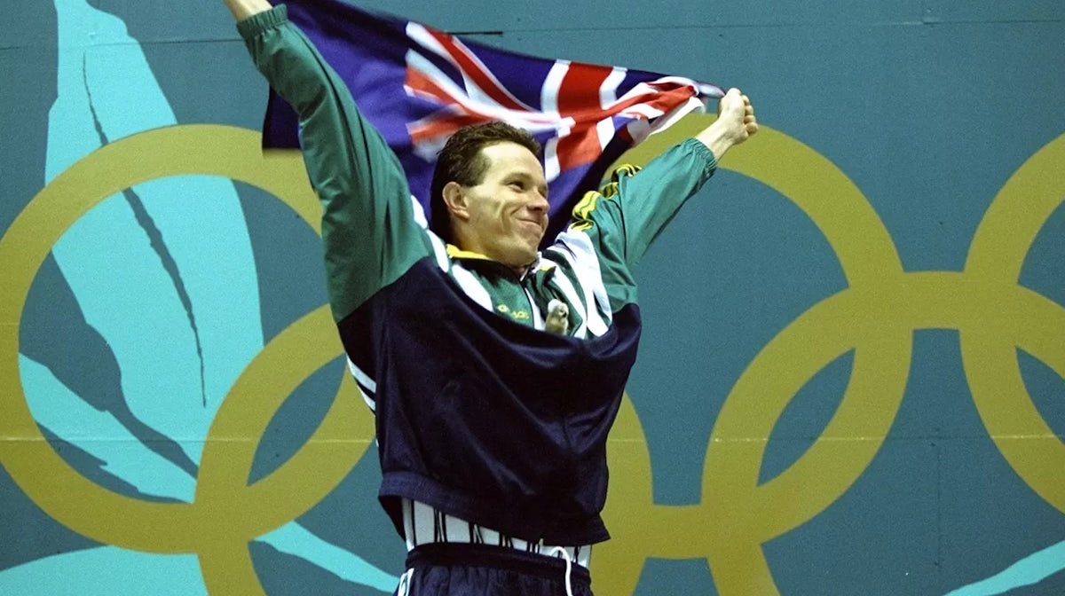 Kieren Perkins of Australia after winning a gold medal in the 1500mm freestyle event at the Georgia Aquatic Center at the 1996 Olympic Games in Atlanta Georgia