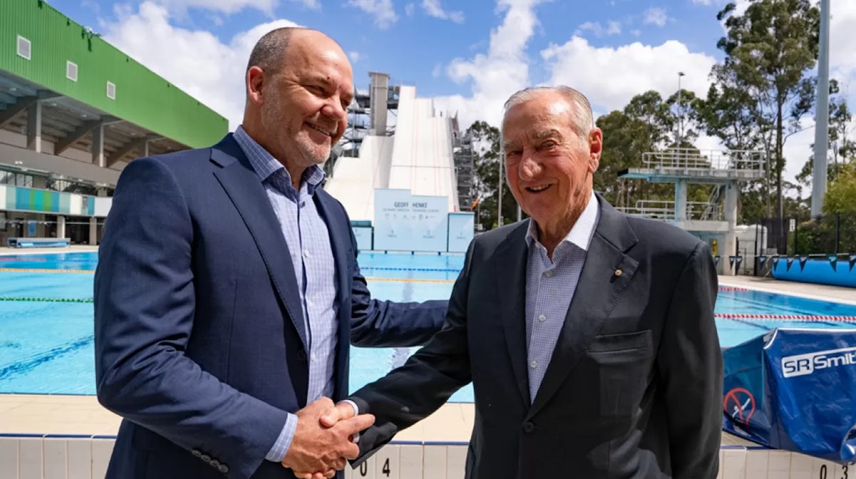 Geoff Henke with David Spence at the Geoff Henke Olympic Winter Training Centre, 2022