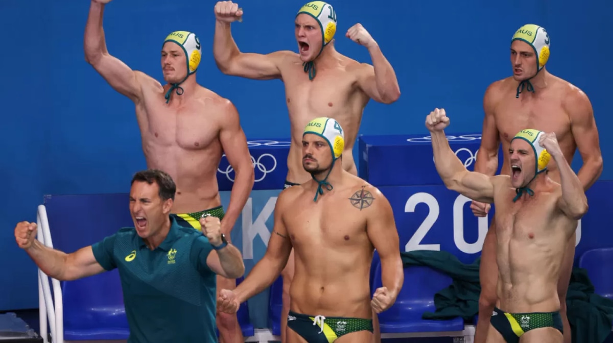 Aussie Sharks bench celebrate against Croatia