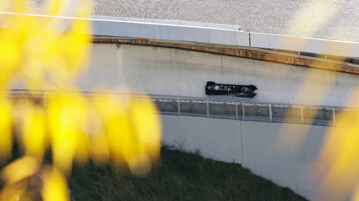 Breeana Walker and Stefanie Preiksa of Australia compete during the IBSF Bobsleigh Int'l Sanctioned Race, a test event for the 2022 Winter Olympics, at the Yanqing National Sliding Center on October 26, 2021 in Beijing, China